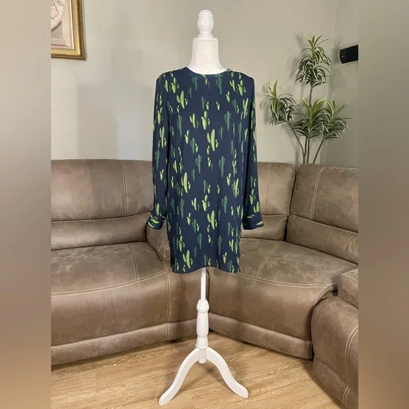 NWT Randoms Boutique Navy Blue Cactus Print Shift Dress Sz M Nashville Country - Picture 2 of 10